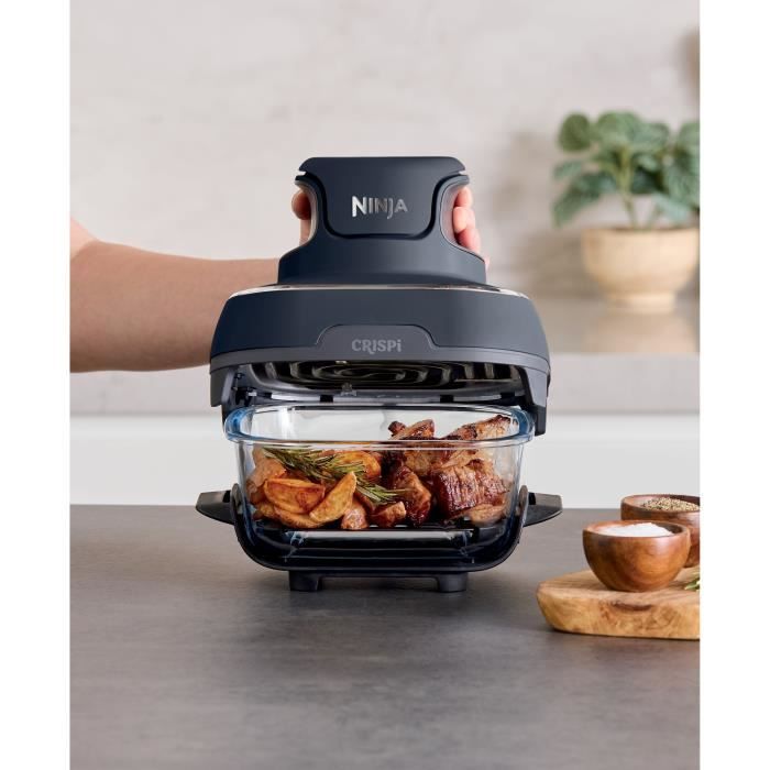 Friteuse sans huile portable NINJA - CRISPI - Récipients 1,4L et 3,8L - 4 programmes prédéfinis - 1700W - Bleu