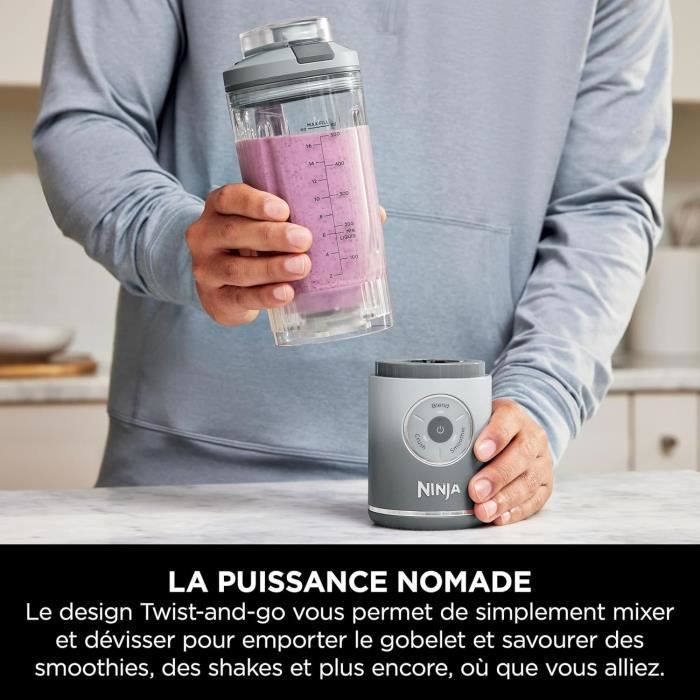Blender portable NINJA Blast Max - BC251EULD - bol 530 ml - autonomie 2h - sans fil - sans BPA - argent