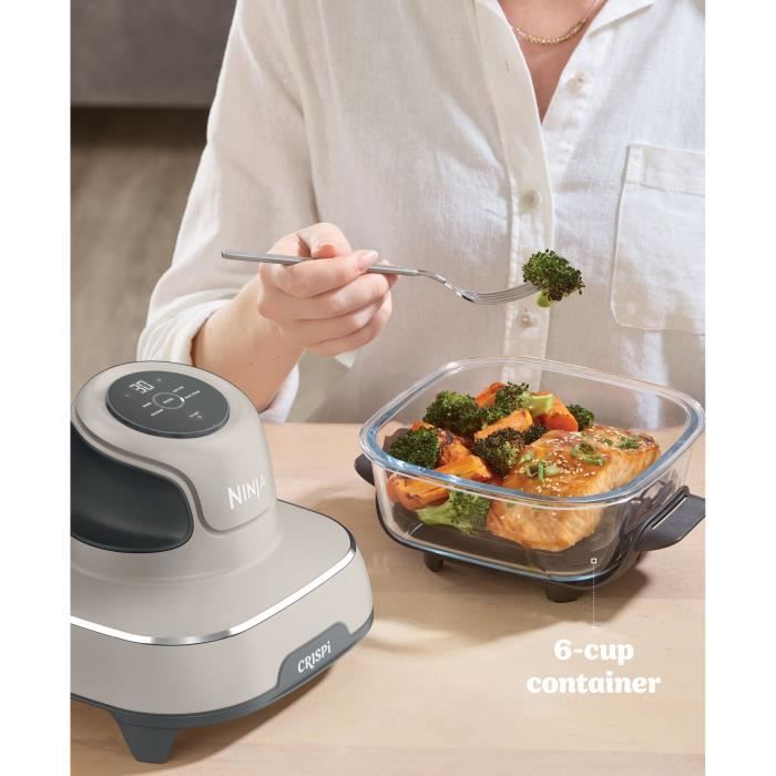 Friteuse sans huile portable NINJA - CRISPI - Récipients 1,4L et 3,8L - 4 programmes prédéfinis - 1400W - Beige