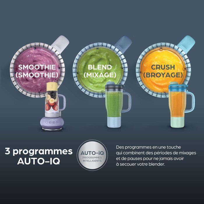 Blender - NINJA - BlendBoss DB351EUCY - 1200 W - 3 programmes - Gobelet 760 ml avec poignée - Sans BPA - Bleu nuit