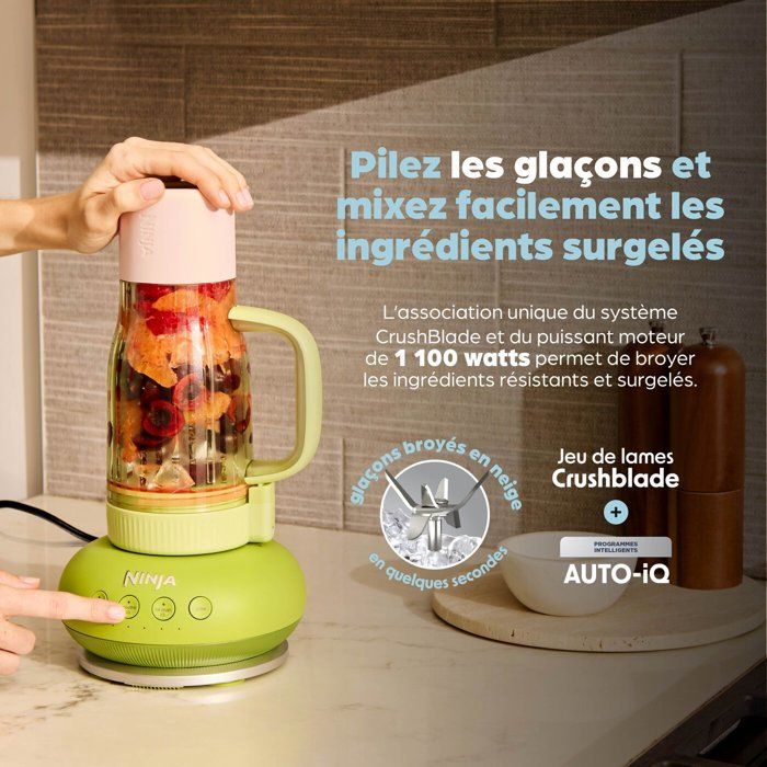 Blender - NINJA - BlendBoss DB351EUST - 1200 W - 3 programmes - Gobelet 760 ml avec poignée - Sans BPA - Minéral