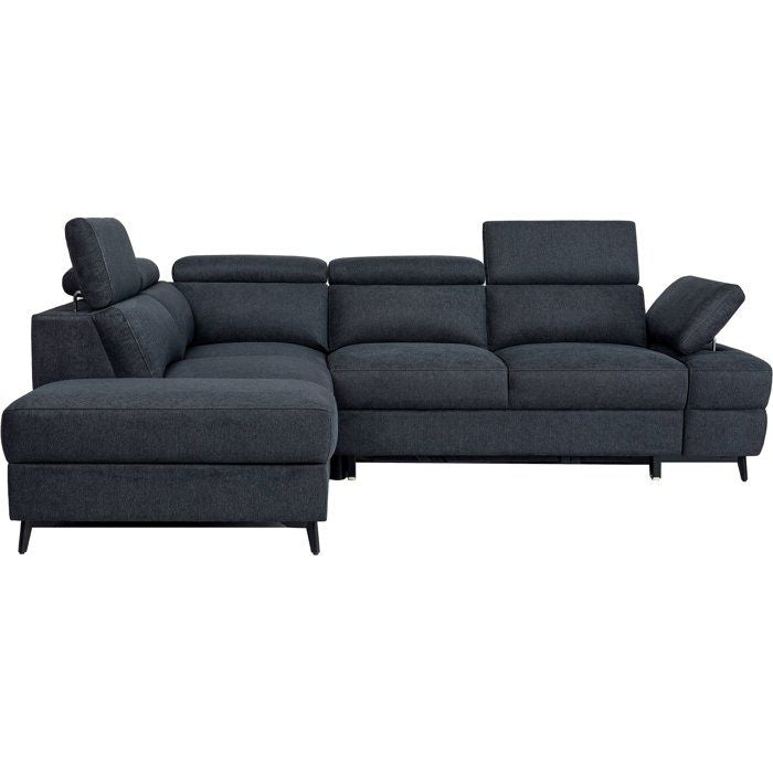 Canapé d'angle convertible - 5 places - NINA - Tissu Noir - Coffre - 255 x 208 x 73 cm