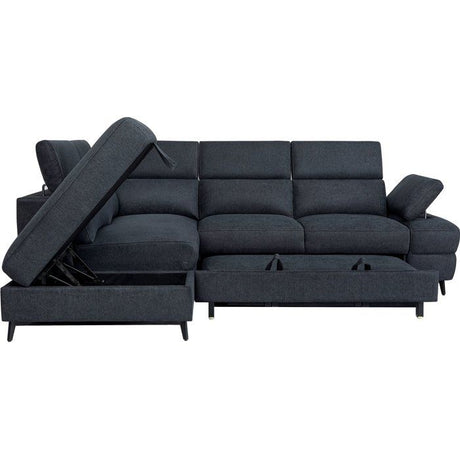 Canapé d'angle convertible - 5 places - NINA - Tissu Noir - Coffre - 255 x 208 x 73 cm
