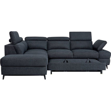 Canapé d'angle convertible - 5 places - NINA - Tissu Noir - Coffre - 255 x 208 x 73 cm