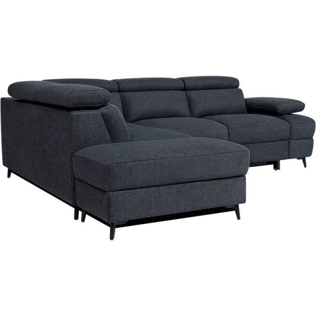 Canapé d'angle convertible - 5 places - NINA - Tissu Noir - Coffre - 255 x 208 x 73 cm