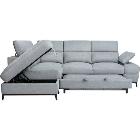 Canapé d'angle convertible - 5 places - NINA - Tissu Gris - Coffre - 255 x 208 x 73 cm
