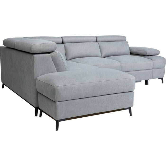 Canapé d'angle convertible - 5 places - NINA - Tissu Gris - Coffre - 255 x 208 x 73 cm