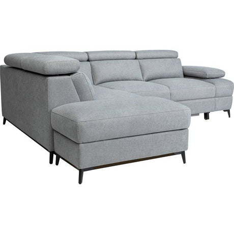 Canapé d'angle convertible - 5 places - NINA - Tissu Gris - Coffre - 255 x 208 x 73 cm