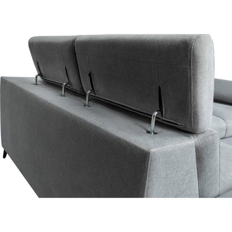 Canapé d'angle convertible - 5 places - NINA - Tissu Gris - Coffre - 255 x 208 x 73 cm