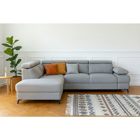 Canapé d'angle convertible - 5 places - NINA - Tissu Gris - Coffre - 255 x 208 x 73 cm