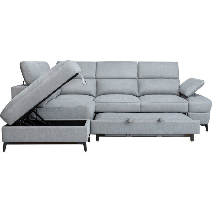 Canapé d'angle convertible - 5 places - NINA - Tissu Gris - Coffre - 255 x 208 x 73 cm