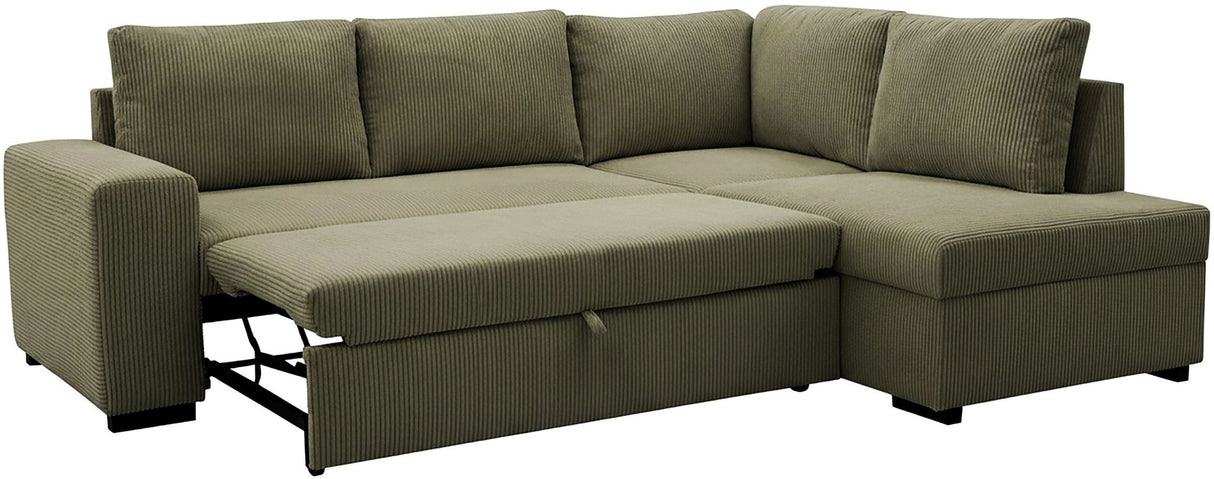 Canapé d'angle convertible réversible - 4/5 places - NIRVANA - Tissu velours cotelé Kaki - Coffre de rangement - 247 x 87 x 183 cm