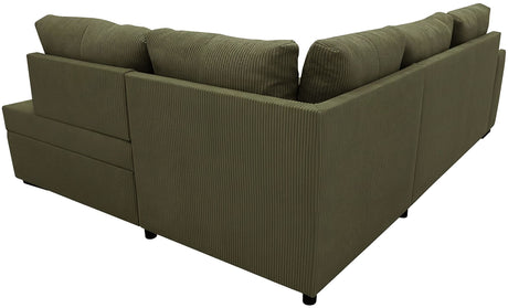 Canapé d'angle convertible réversible - 4/5 places - NIRVANA - Tissu velours cotelé Kaki - Coffre de rangement - 247 x 87 x 183 cm