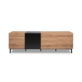 Buffet  Bas / Meuble TV NOLA - DÈcor chene et noir - 4 portes - L 200 x P 42 x H 65 cm