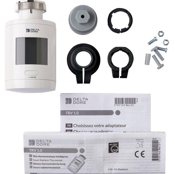 Tete Thermostatique TRV 1.0 et adaptateurs - Delta Dore - TRV 1.0 Adapt - Chauffage connecté - Programmation - Contrôle vocal