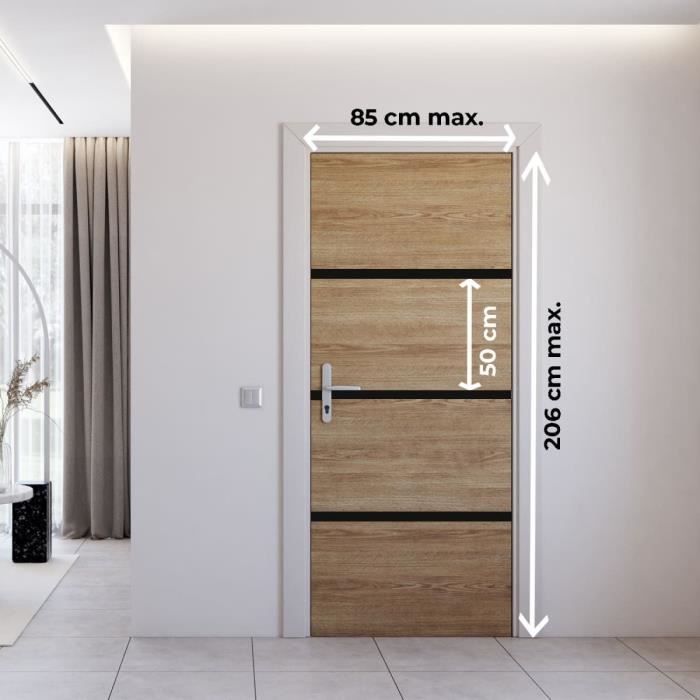 Kit de RÈnovation de Porte - NORDLINGER PRO - 4 Feuilles 85 x 50 cm & 3 Profils Noirs 85 x 2 cm - Chene Naturel