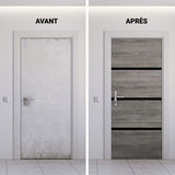 Kit de RÈnovation de Porte - NORDLINGER PRO - 4 Feuilles 85 x 50 cm & 3 Profils Noirs 85 x 2 cm - Chene Greige