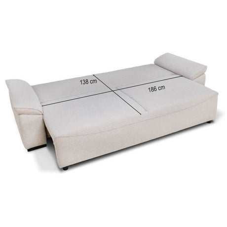 Canapé convertible avec coffre - 3 a 4 places - NORMAN - Tissu beige - 240 x 85 x 85 cm