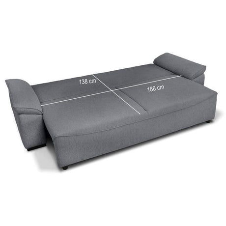 Canapé convertible avec coffre - 3 a 4 places - NORMAN - Tissu anthracite - 240 x 85 x 85 cm