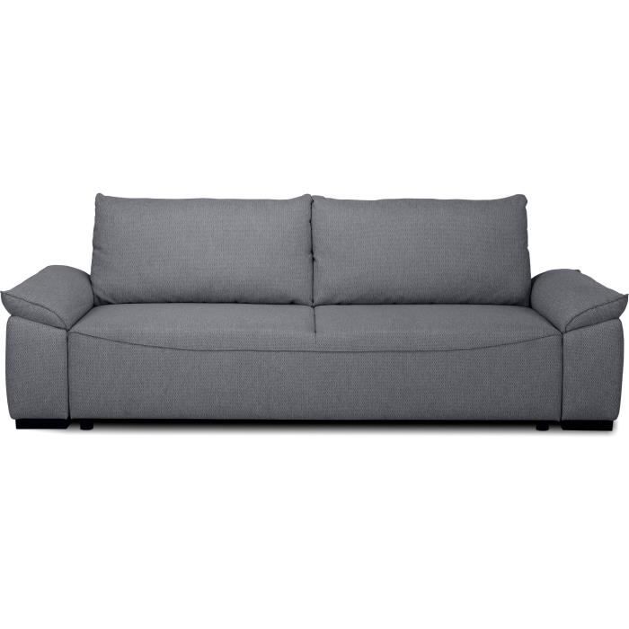 Canapé convertible avec coffre - 3 a 4 places - NORMAN - Tissu anthracite - 240 x 85 x 85 cm