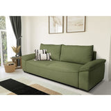 Canapé convertible avec coffre - 3 a 4 places - NORMAN - Tissu olive - 240 x 85 x 85 cm