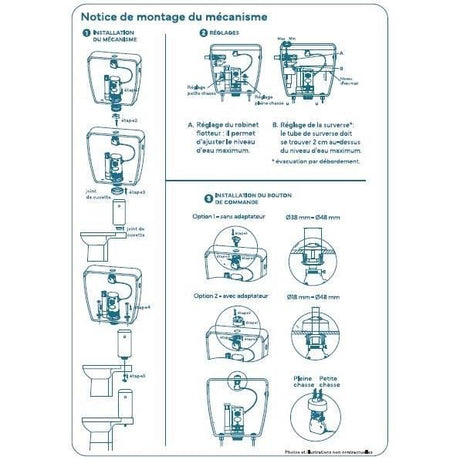 Kit de chasse d'eau - NOVOBAIN - Avec mécanisme et robinet - Débit 3/6L - Hauteur réglable (250 a 510 mm) - Accessoires inclus