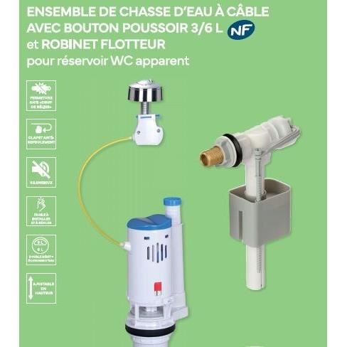 Kit de chasse d'eau - NOVOBAIN - Avec mécanisme et robinet - Débit 3/6L - Hauteur réglable (250 a 510 mm) - Accessoires inclus