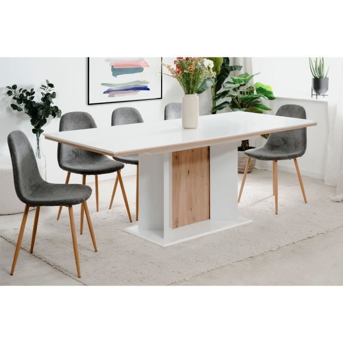 Table extensible - ARONA - Rectangulaire - 10 personnes - 160/200 x 76 x 90 cm - Blanc / chene artisan