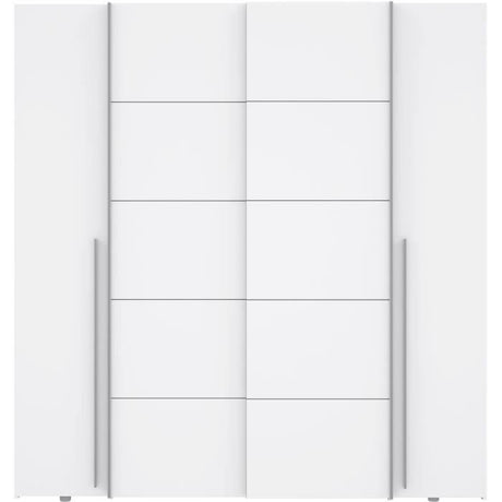 Armoire NARAGO - Décor Blanc mat - 2 portes coulissantes + 2 portes battantes + 2 penderies - L200 x P61 x H210 cm