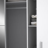 Armoire NARAGO - Décor Blanc mat - 2 portes coulissantes + 2 portes battantes + 2 penderies - L200 x P61 x H210 cm
