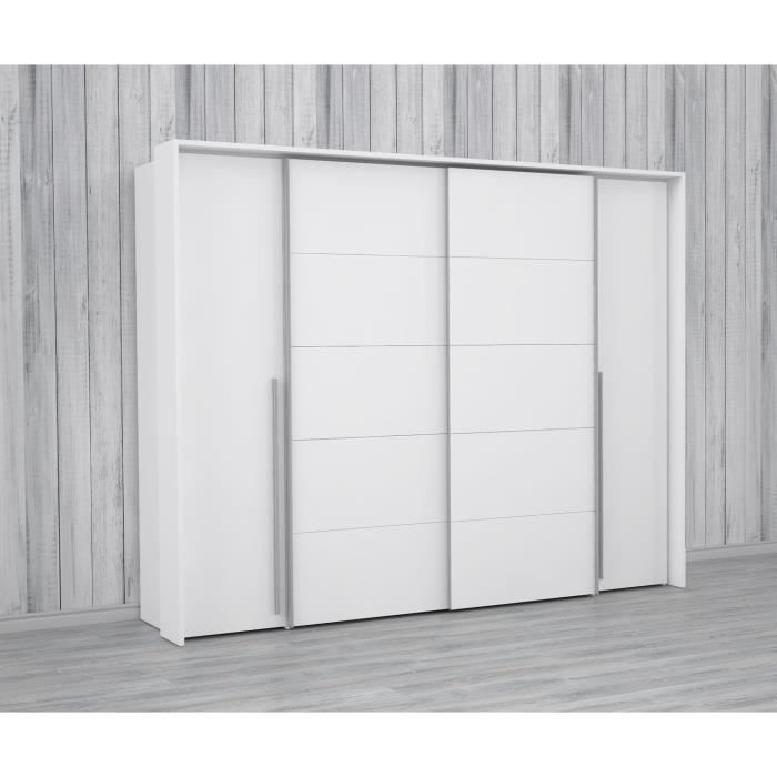 Armoire - Blanc mat -  2 portes battantes + 2 portes coulissantes - L 270,3 x P 61,2 x H 210 cm - NARAGO