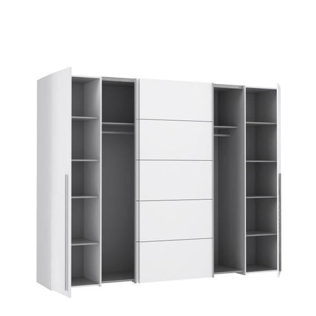 Armoire - Blanc mat -  2 portes battantes + 2 portes coulissantes - L 270,3 x P 61,2 x H 210 cm - NARAGO