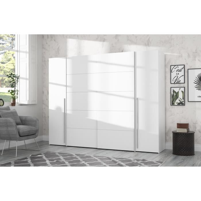 Armoire - Blanc mat -  2 portes battantes + 2 portes coulissantes - L 270,3 x P 61,2 x H 210 cm - NARAGO