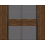 Armoire NARAGO - Décor Noyer Bakersfield et gris - 2 portes coulissantes + 2 portes battantes - L270 x P61 x H210 cm