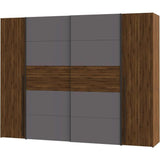 Armoire NARAGO - Décor Noyer Bakersfield et gris - 2 portes coulissantes + 2 portes battantes - L270 x P61 x H210 cm