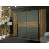 Armoire - Décor Chene et vert Sauge - 2 portes battantes + 2 portes coulissantes - L270 x P61 x H210cm - NARAGO