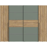Armoire - Décor Chene et vert Sauge - 2 portes battantes + 2 portes coulissantes - L270 x P61 x H210cm - NARAGO