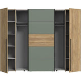 Armoire - Décor Chene et vert Sauge - 2 portes battantes + 2 portes coulissantes - L270 x P61 x H210cm - NARAGO