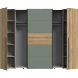 Armoire - Décor Chene et vert Sauge - 2 portes battantes + 2 portes coulissantes - L270 x P61 x H210cm - NARAGO