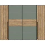 Armoire - Décor Chene et vert Sauge - 2 portes battantes + 2 portes coulissantes - L270 x P61 x H210cm - NARAGO