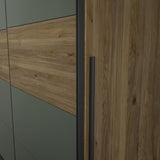 Armoire - Décor Chene et vert Sauge - 2 portes battantes + 2 portes coulissantes - L270 x P61 x H210cm - NARAGO