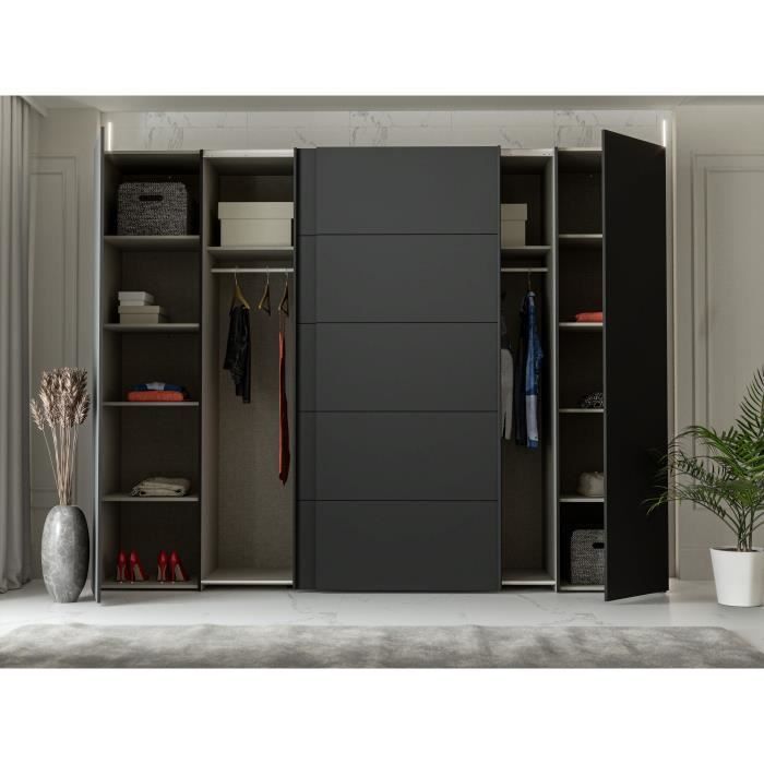 Armoire - Noir / Blanc - 2 portes battantes + 2 portes coulissantes - L270,3 x P61,2 x H210,5 cm - NARAGO
