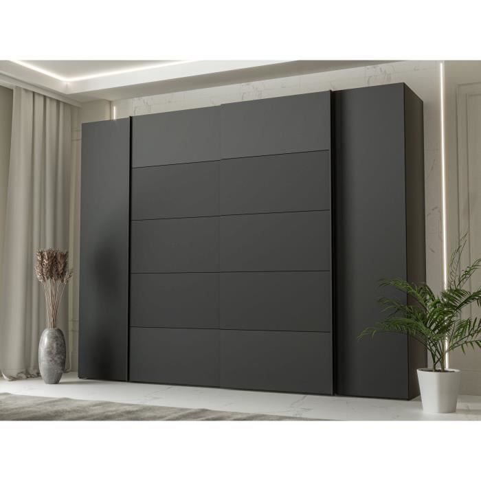 Armoire - Noir / Blanc - 2 portes battantes + 2 portes coulissantes - L270,3 x P61,2 x H210,5 cm - NARAGO