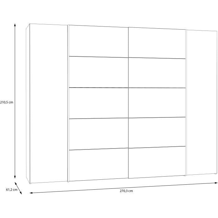 Armoire - Noir / Blanc - 2 portes battantes + 2 portes coulissantes - L270,3 x P61,2 x H210,5 cm - NARAGO