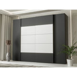 Armoire - Noir / Blanc - 2 portes battantes + 2 portes coulissantes - L270,3 x P61,2 x H210,5 cm - NARAGO