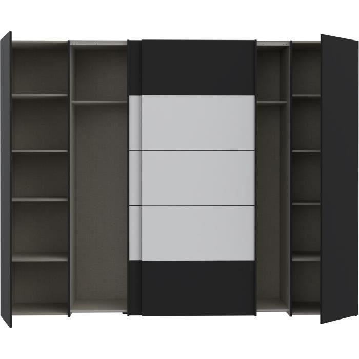 Armoire - Noir / Blanc - 2 portes battantes + 2 portes coulissantes - L270,3 x P61,2 x H210,5 cm - NARAGO