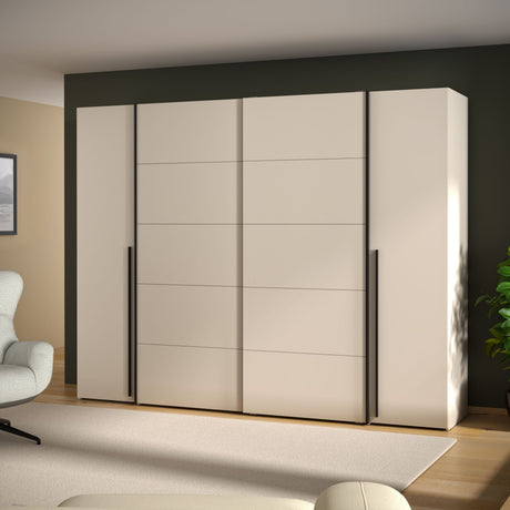 Armoire - Décor Sable- 2 portes battantes + 2 portes coulissantes -  L270 x P61 x H210cm - NARAGO
