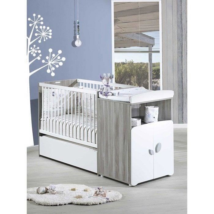 Lit combiné - 120x60cm - Evolutif en 90x190cm - Babyprice Leaf - En bois gris