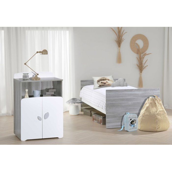Lit combiné - 120x60cm - Evolutif en 90x190cm - Babyprice Leaf - En bois gris