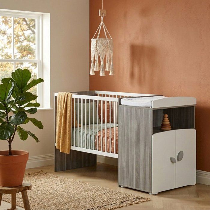 Lit combiné - 120x60cm - Evolutif en 90x190cm - Babyprice Leaf - En bois gris